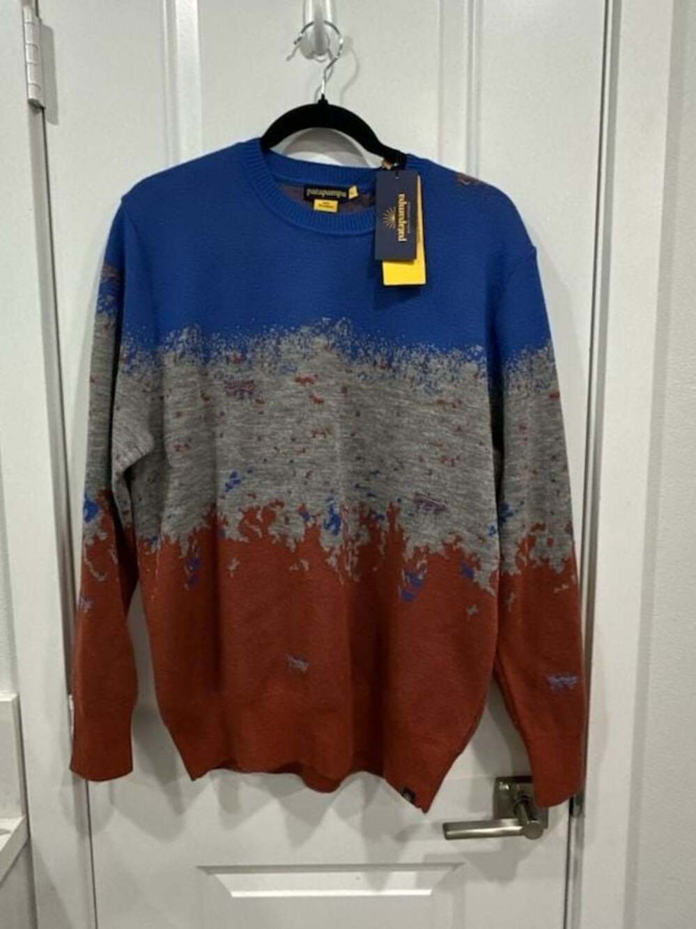 Patapampa Men's Crewneck Sweater Blue Grey Rust Size L